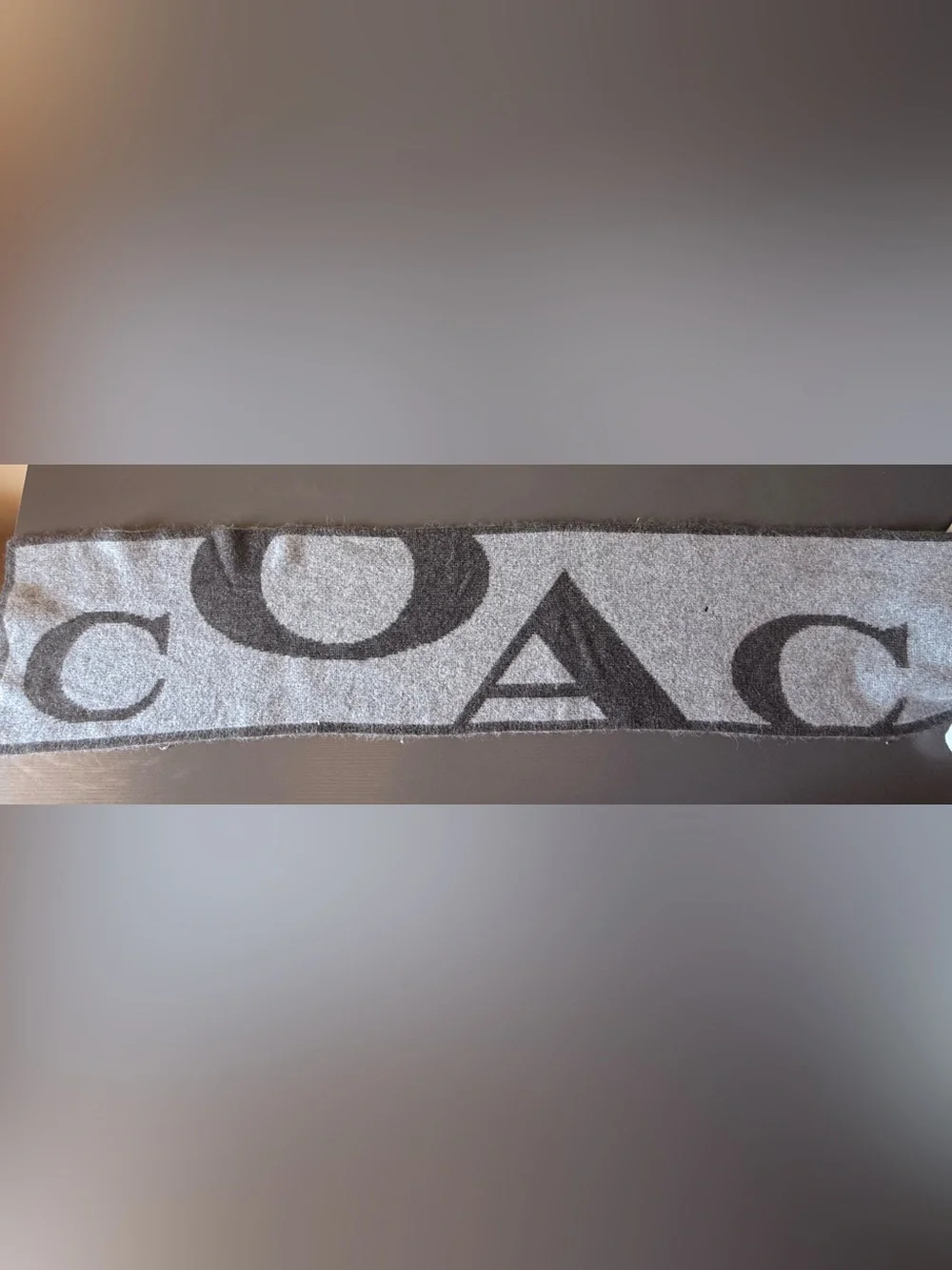 Gently loved Coach Gray and White Geometric Wool Accent Scarf